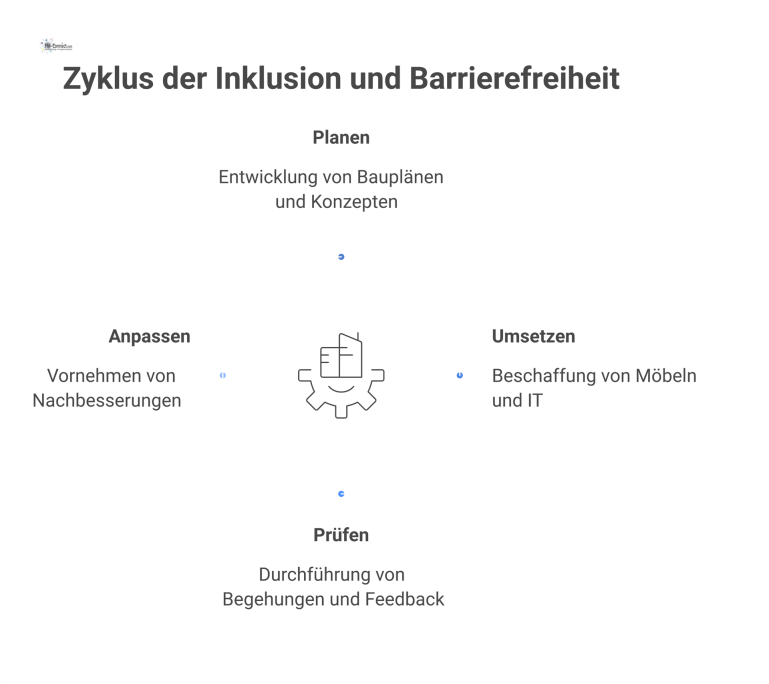 Ein PDCA-Zyklus zeigt die Zusammenarbeit von Facility Management und SBV in den Phasen Planen, Umsetzen, Prüfen und Anpassen. 